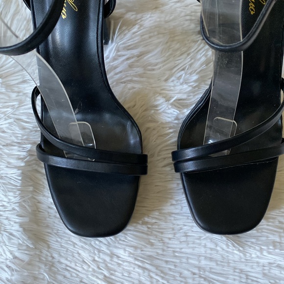 New Express sexy Straps black leather platform ankle wrap heels sandals, size 8 - Picture 4 of 9